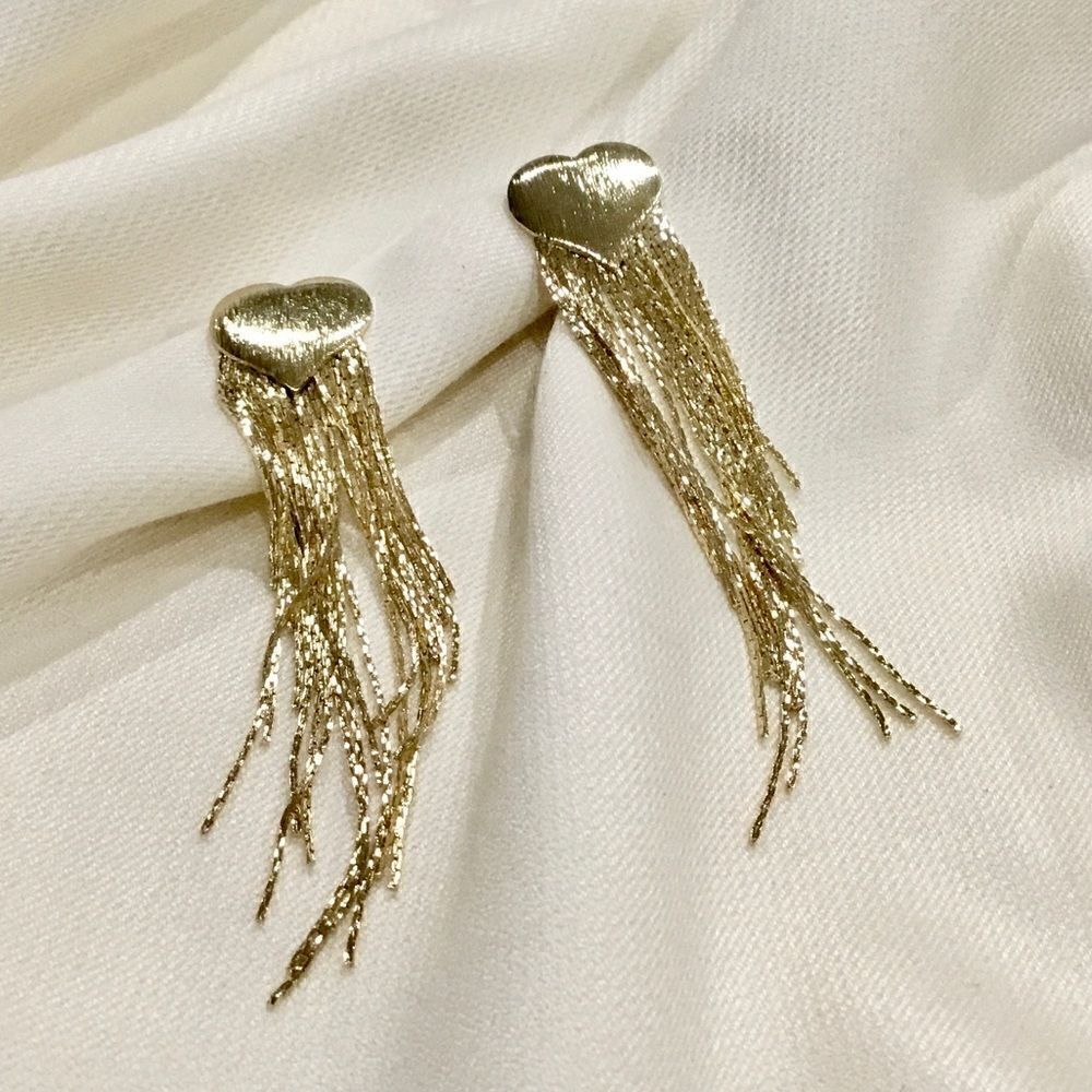 TASSEL FASHION STATEMENT EARRINGS GOLD - Picture 4 of 6